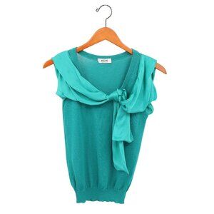 Moschino Cheap and Chic Teal Silk Tie Bow Knit Sleeveless Top 4